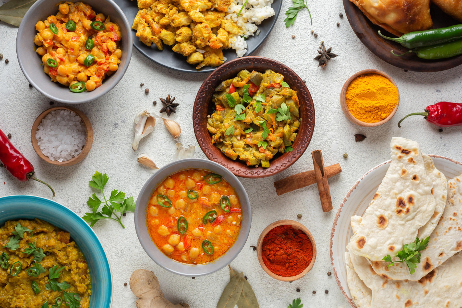 top-view-bowls-with-indian-food